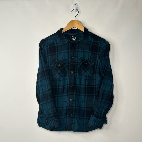 Aritzia - TNA Plaid Button Down Shirt Womens Size M Green and Black - Picture 1 of 6